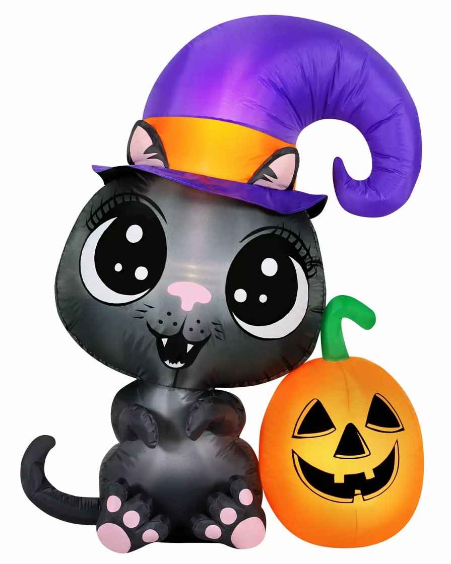 Inflatables * | Occasions 4.5 Inflatable Cat With Pumpkin, 3.5 Ft Tall, Multicolored