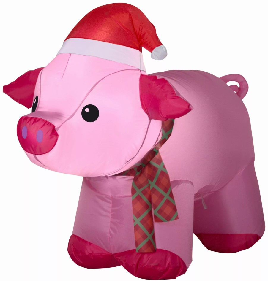 Inflatables * | Gemmy Christmas Airblown Inflatable Inflatable Christmas Pig, 2.5 Ft Tall, Pink