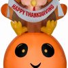 Inflatables * | Gemmy Airblown Inflatable Pumpkin And Turkey With Happy Thanksgiving Banner, 4.5 Ft Tall, Orange