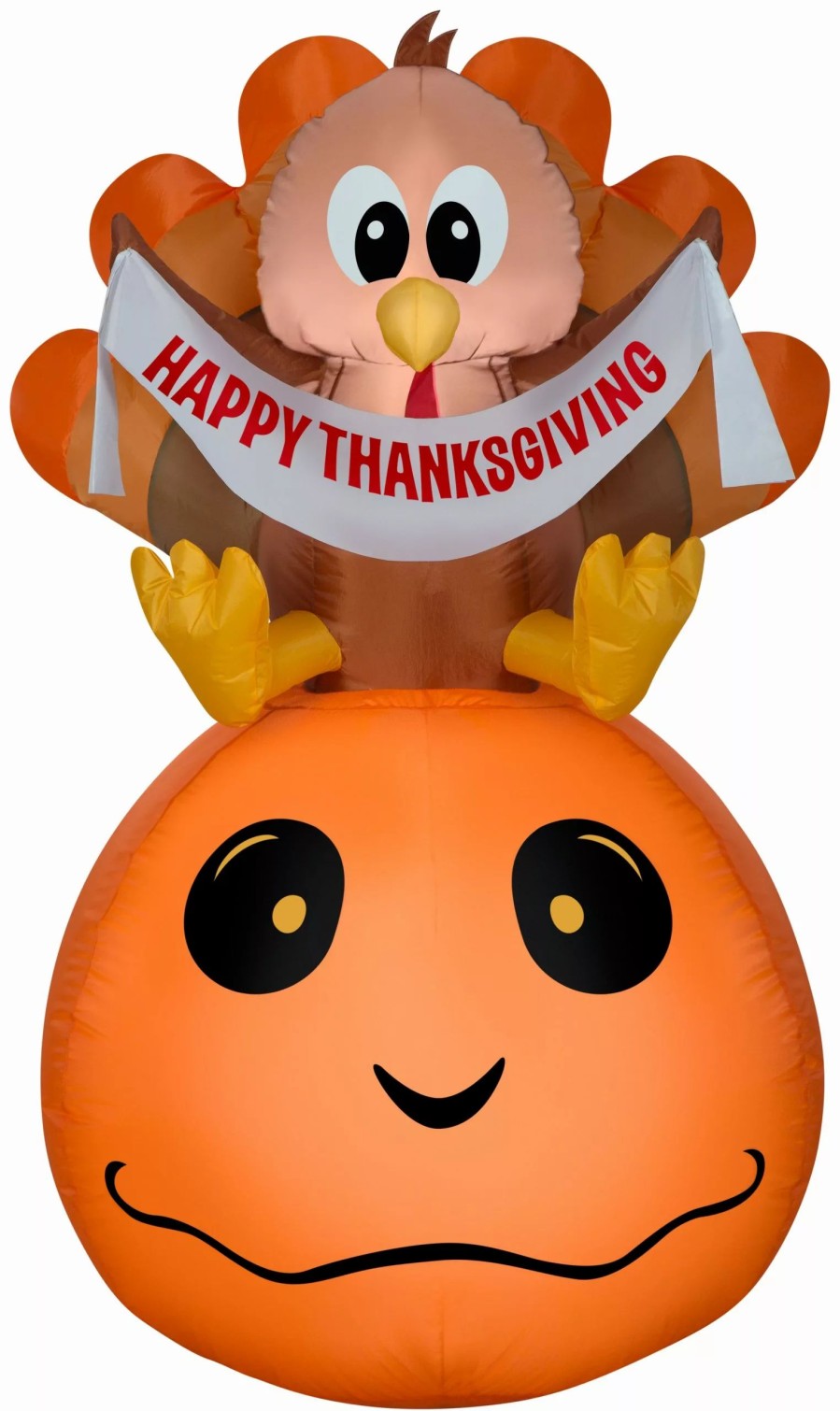 Inflatables * | Gemmy Airblown Inflatable Pumpkin And Turkey With Happy Thanksgiving Banner, 4.5 Ft Tall, Orange