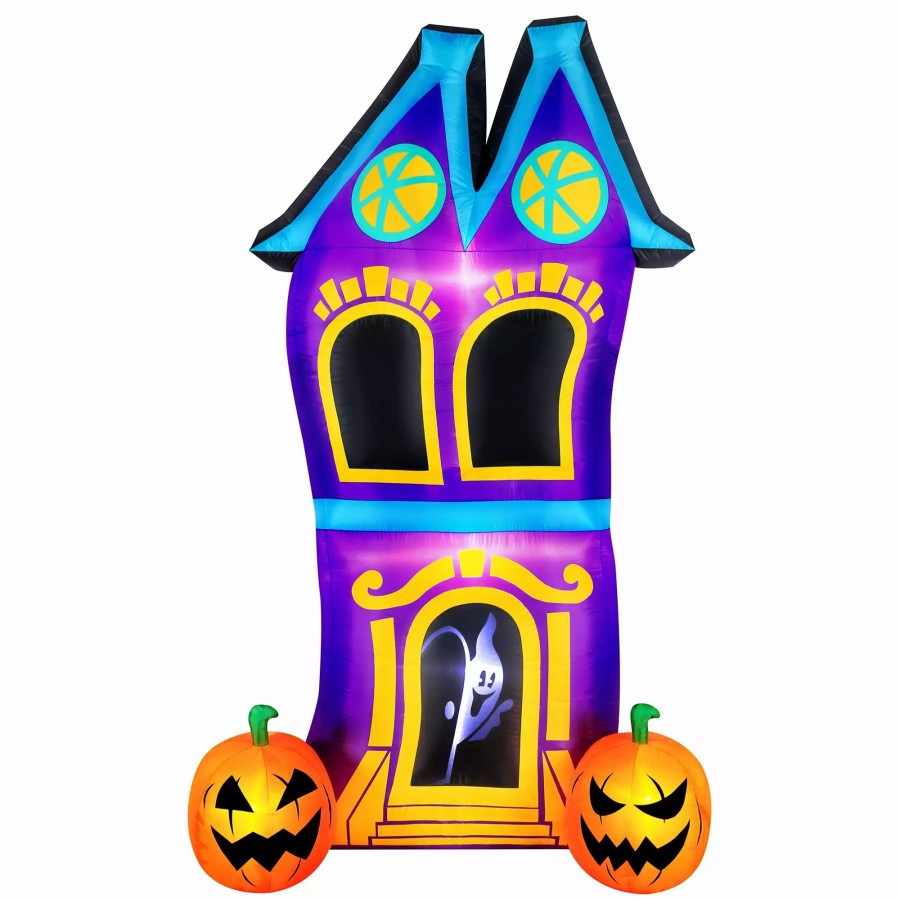 Inflatables * | Occasions Airflowz Inflatable Haunted House 8Ftwith Projection Silhouette, 8 Ft Tall, Purple