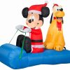 Inflatables * | Gemmy Christmas Airblown Inflatable Inflatable Mickey Mouse And Pluto Sledding Scene, 4.5 Ft Tall