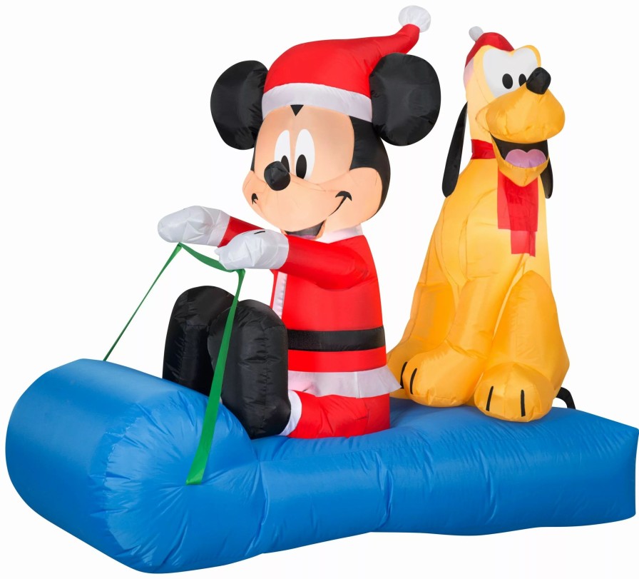 Inflatables * | Gemmy Christmas Airblown Inflatable Inflatable Mickey Mouse And Pluto Sledding Scene, 4.5 Ft Tall