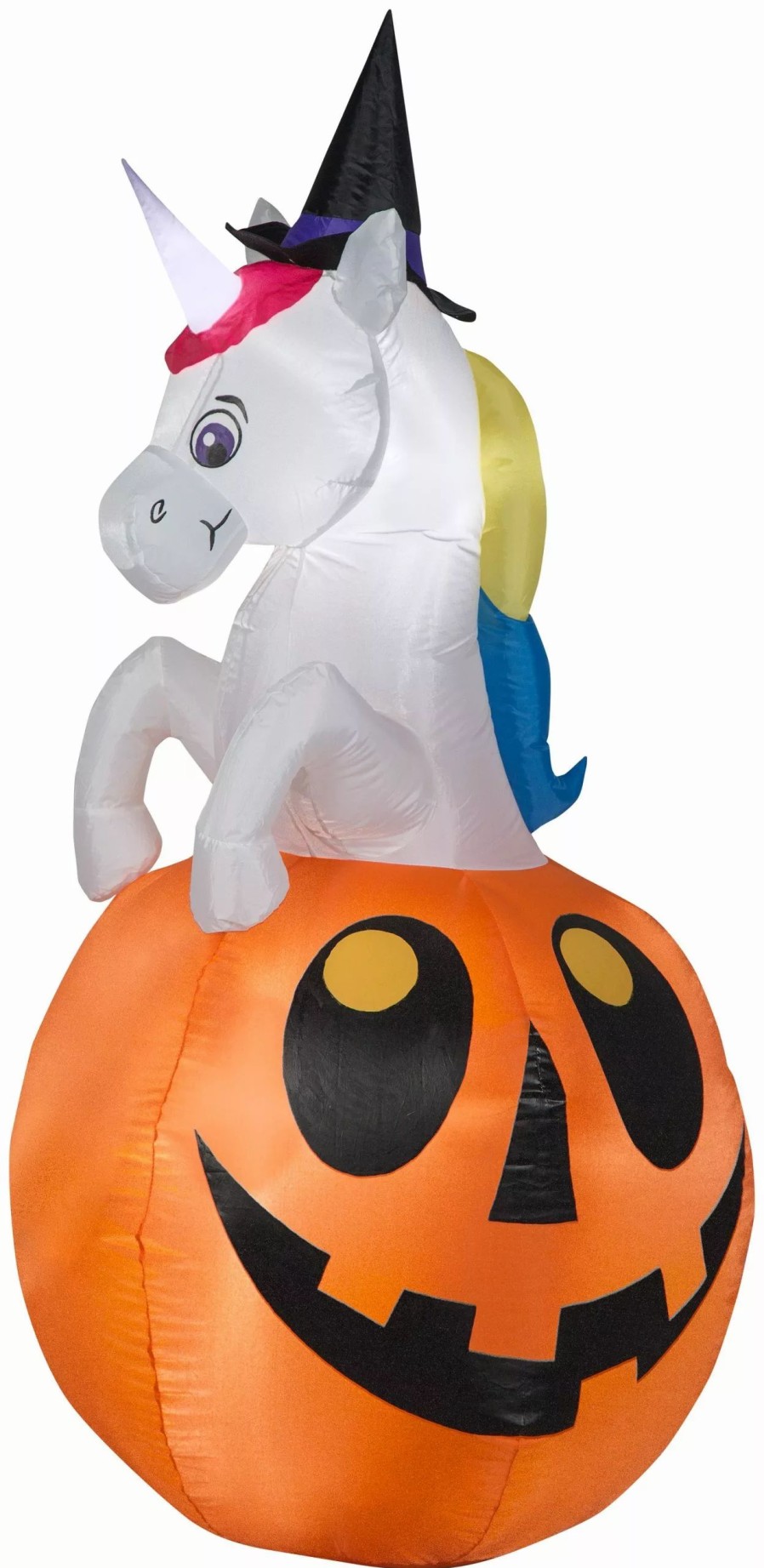 Inflatables * | Gemmy Airblown Unicorn W/Colorchanging Horn Out Of Pumpkin Scene (Rgb), 5 Ft Tall, Multicolored