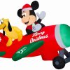 Inflatables * | Gemmy Animated Airblown Inflatable Mickey And Pluto Clubhouse Airplane Scene W/Leds Disney , 4.5 Ft Tall