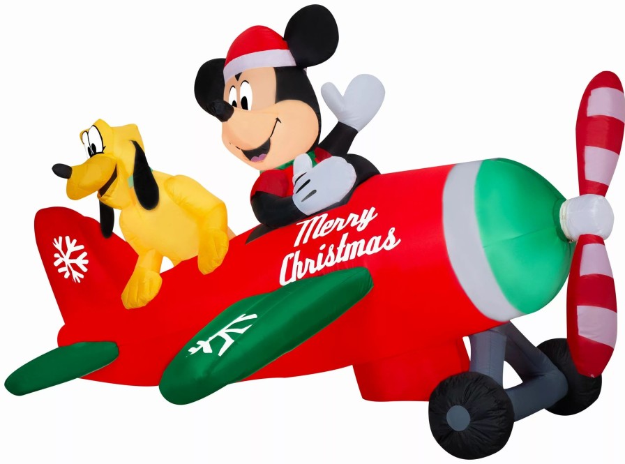 Inflatables * | Gemmy Animated Airblown Inflatable Mickey And Pluto Clubhouse Airplane Scene W/Leds Disney , 4.5 Ft Tall