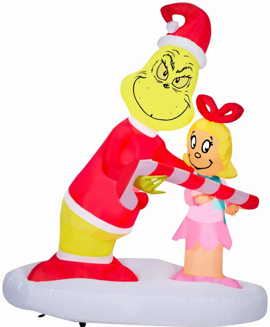 Inflatables * | Gemmy Airblown Inflatable Grinch Passing Out Candy Canes To Cindy Lou Scene Dr. Seuss, 5.5 Ft Tall