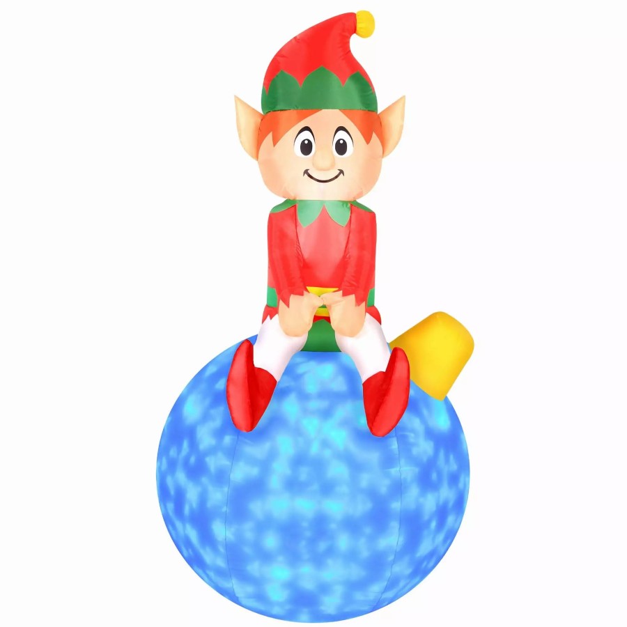 Inflatables * | Occasions Airflowz Inflatable Elf On Ornament 5Ft With Swirling Lights, 5 Ft Tall, Red