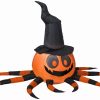 Inflatables * | Gemmy Airblown Inflatable Orange And Black Spider With Witch Hat, 3 Ft Tall, Multicolored