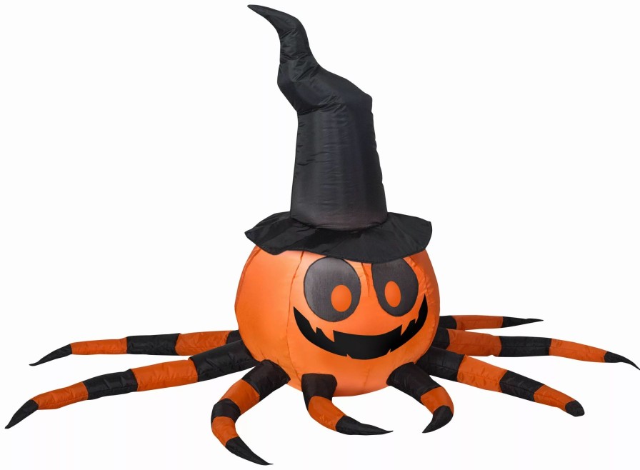 Inflatables * | Gemmy Airblown Inflatable Orange And Black Spider With Witch Hat, 3 Ft Tall, Multicolored