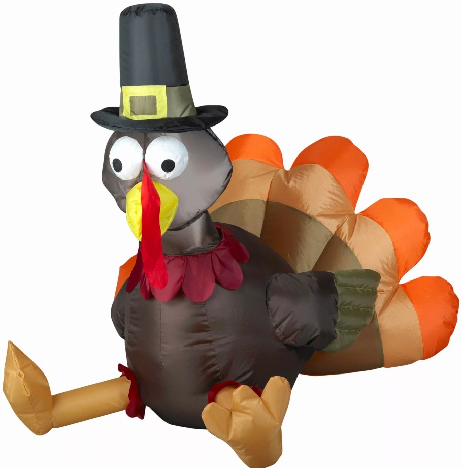 Inflatables * | 3 Airblown Outdoor Pilgrim Turkey Thanksgiving Inflatable