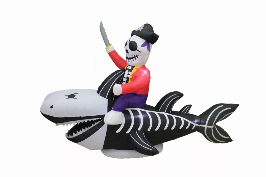 Inflatables * | A Holiday Company 8Ft Inflatable Skeleton Shark And Pirate, 5 Ft Tall, Multi