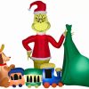 Inflatables * | Gemmy Christmas Airblown Inflatable Grinch Putting Train In Santa Sack Scene Dr. Seuss, 6.5 Ft Tall