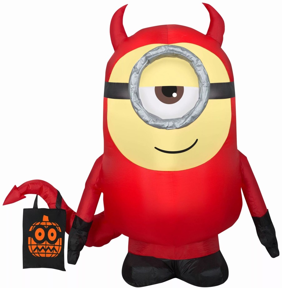 Inflatables * | Gemmy Airblown Inflatable Minion Stuart In Devil Costume, 3.5 Ft Tall, Red