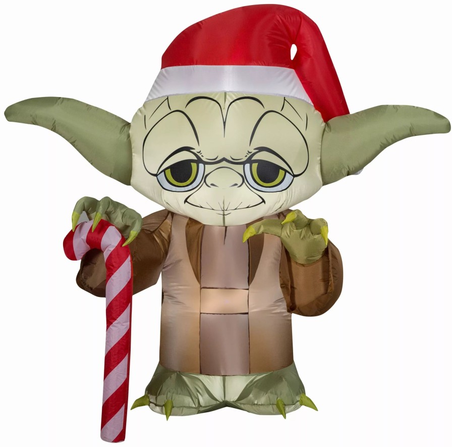 Inflatables * | Gemmy Christmas Airblown Inflatable Inflatable Yoda With Candy Cane, 4.5 Ft Tall, Brown