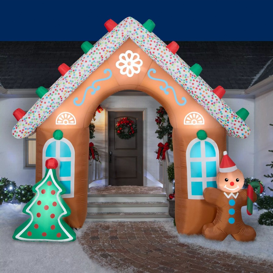 Inflatables * | Gemmy Christmas Airblown Inflatable Gingerbread Archway, 8.5 Ft Tall, Multi