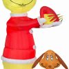 Inflatables * | Gemmy Animated Airblown Inflatable Grinch Putting Santa Hat On Max Scene Dr. Seuss, 6 Ft Tall