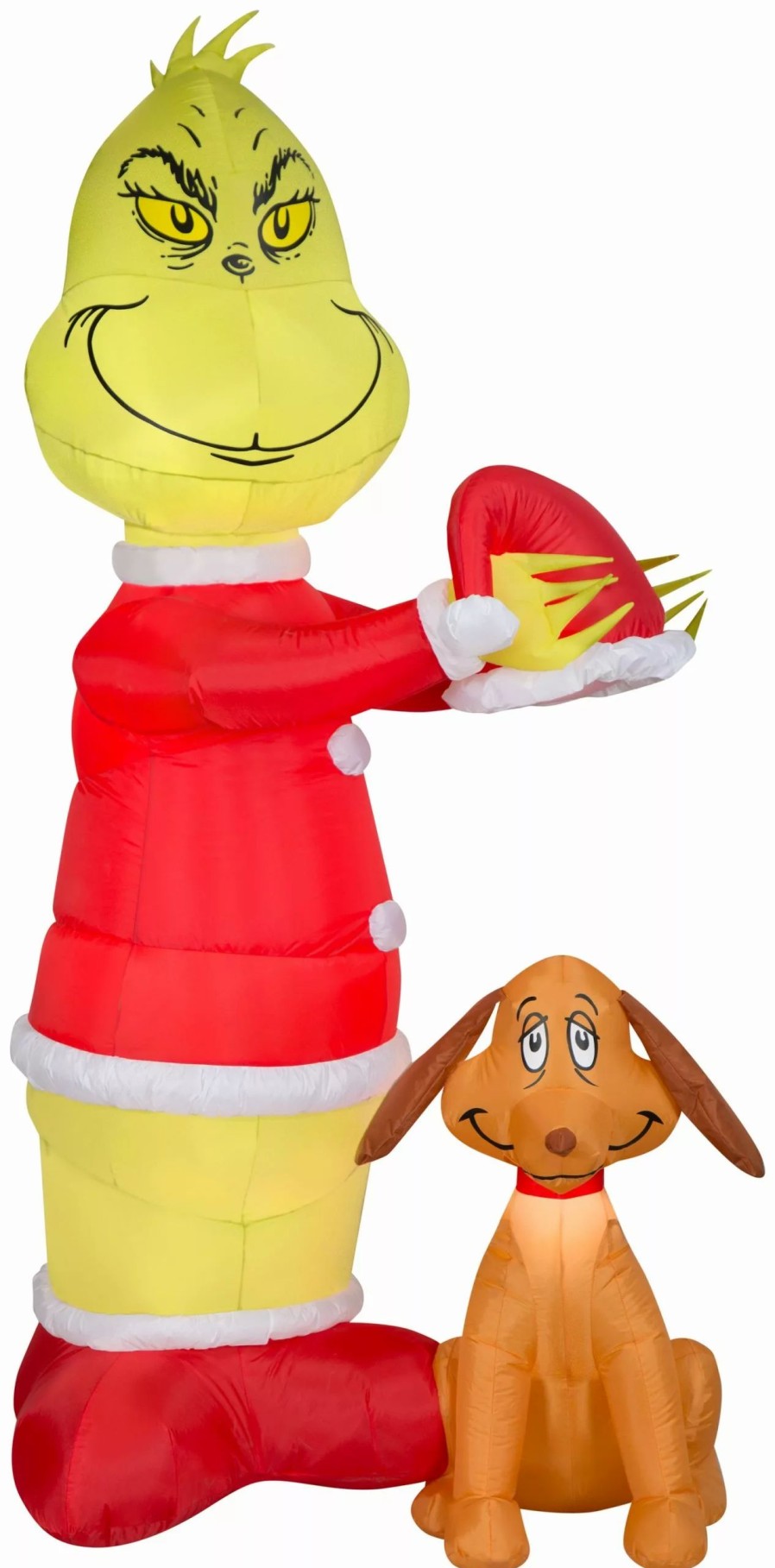 Inflatables * | Gemmy Animated Airblown Inflatable Grinch Putting Santa Hat On Max Scene Dr. Seuss, 6 Ft Tall