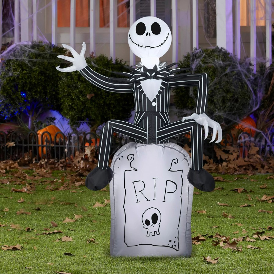 Inflatables * | 3.5 Airblown Jack Skellington On Tombstone Halloween Inflatable