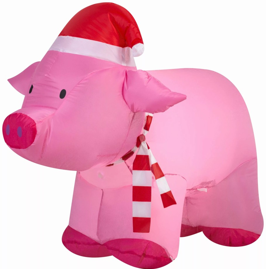 Inflatables * | 2.5 Airblown Pig Wearing Santa Hat Christmas Inflatable