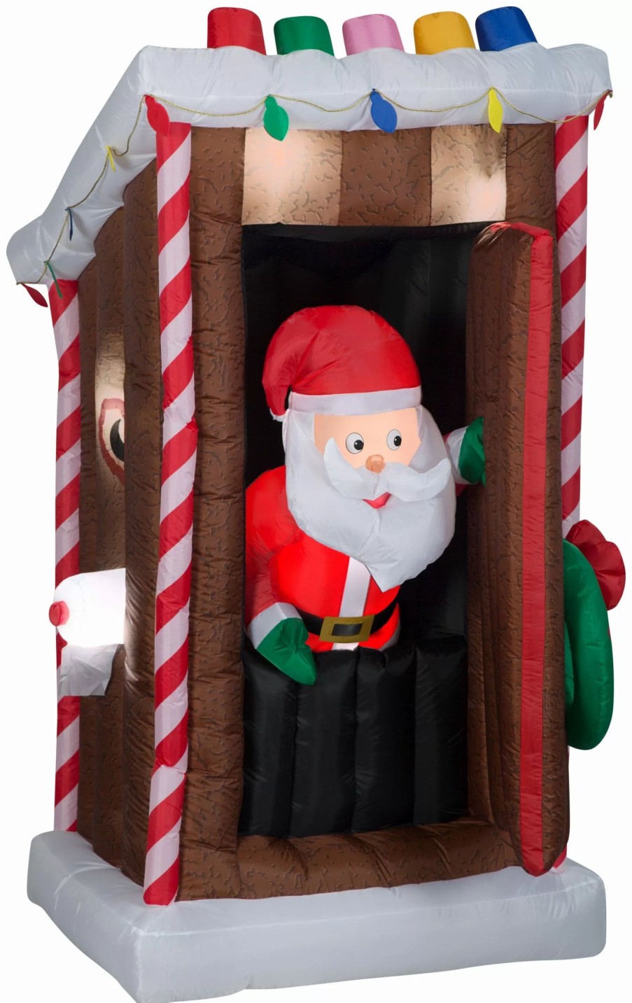 Inflatables * | Gemmy Animated Christmas Airblown Inflatable Santa'S Outhouse , 6 Ft Tall, Multi