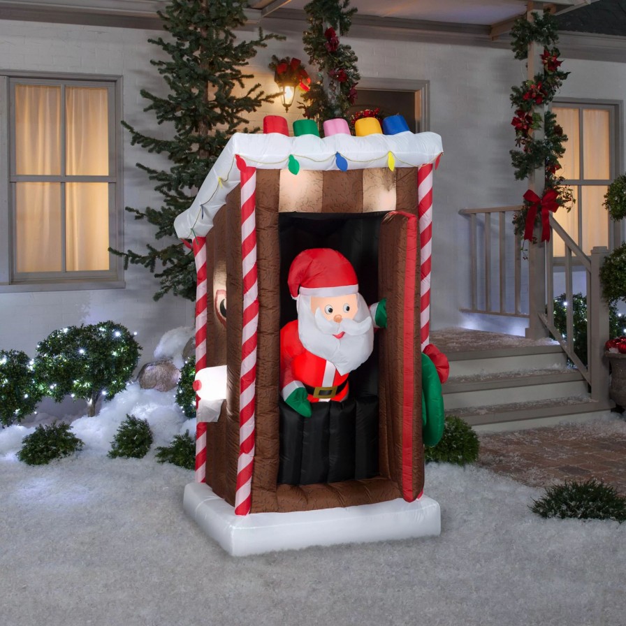 Inflatables * | Gemmy Animated Christmas Airblown Inflatable Santa'S Outhouse , 6 Ft Tall, Multi