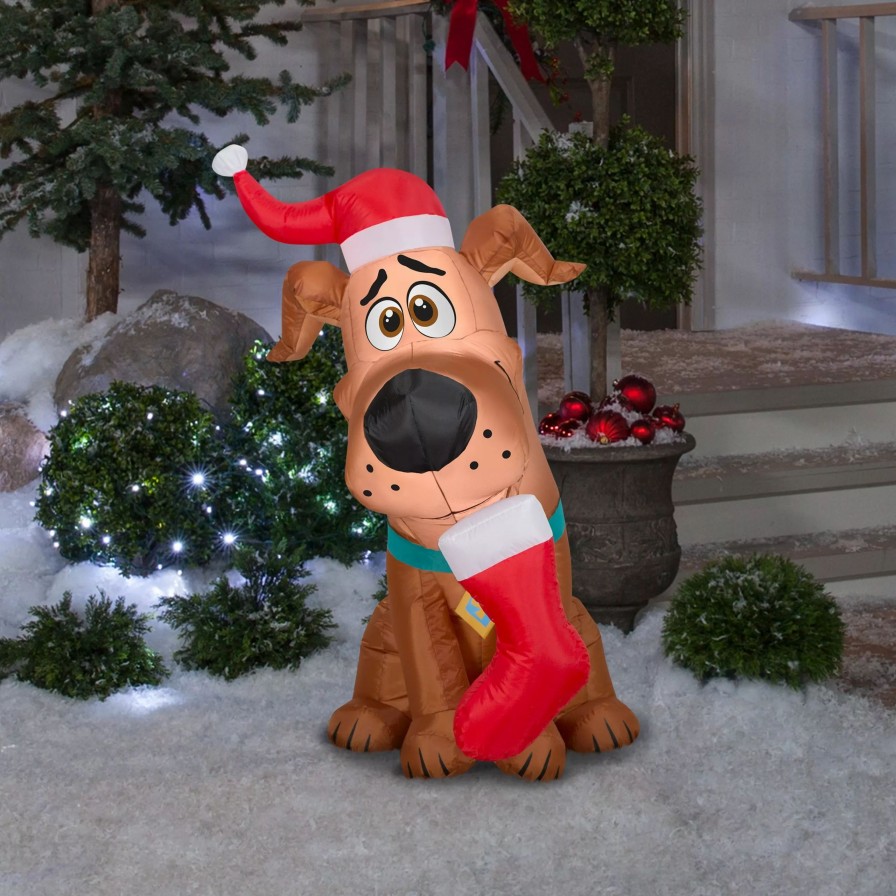 Inflatables * | Gemmy Christmas Airblown Inflatable Puppy Scoob W/Stocking Wb, 3.5 Ft Tall, Brown