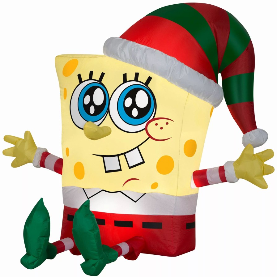 Inflatables * | Gemmy 3.5Ft Airblown Inflatable Spongebob In Holiday Outfit Nickelodeon