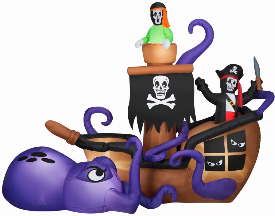 Inflatables * | Gemmy Airblown Inflatable Halloween Pirate Ship, 7.5 Ft Tall, Black