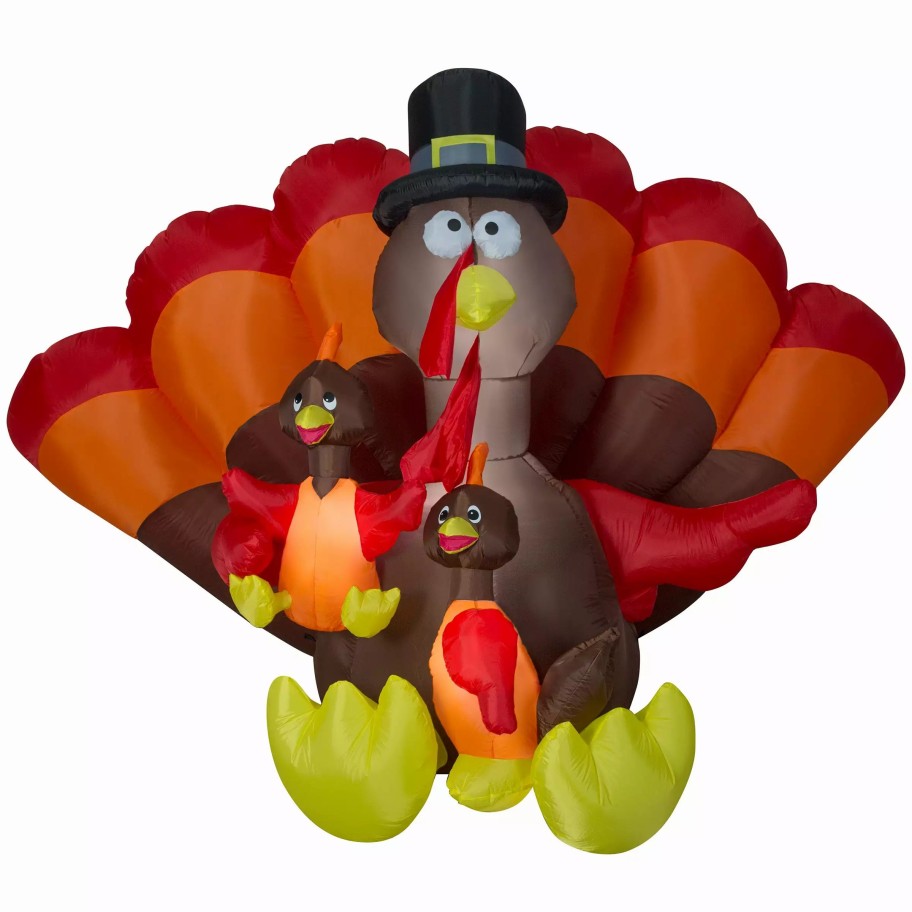 Inflatables * | 8.5 Inflatable Turkey Family Scene Outdoor Thanksgiving Autumn Yard Decor