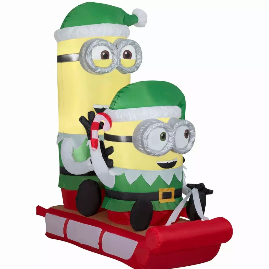 Inflatables * | Gemmy Christmas Airblown Inflatable Minions On Sled Scene Universal, 4.5 Ft Tall, Green