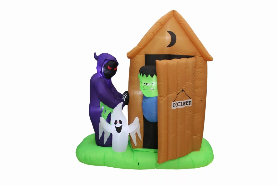 Inflatables * | A Holiday Company 6Ft Inflatable Animated Monster Outhouse Scene, 6.5 Ft Tall, Multi