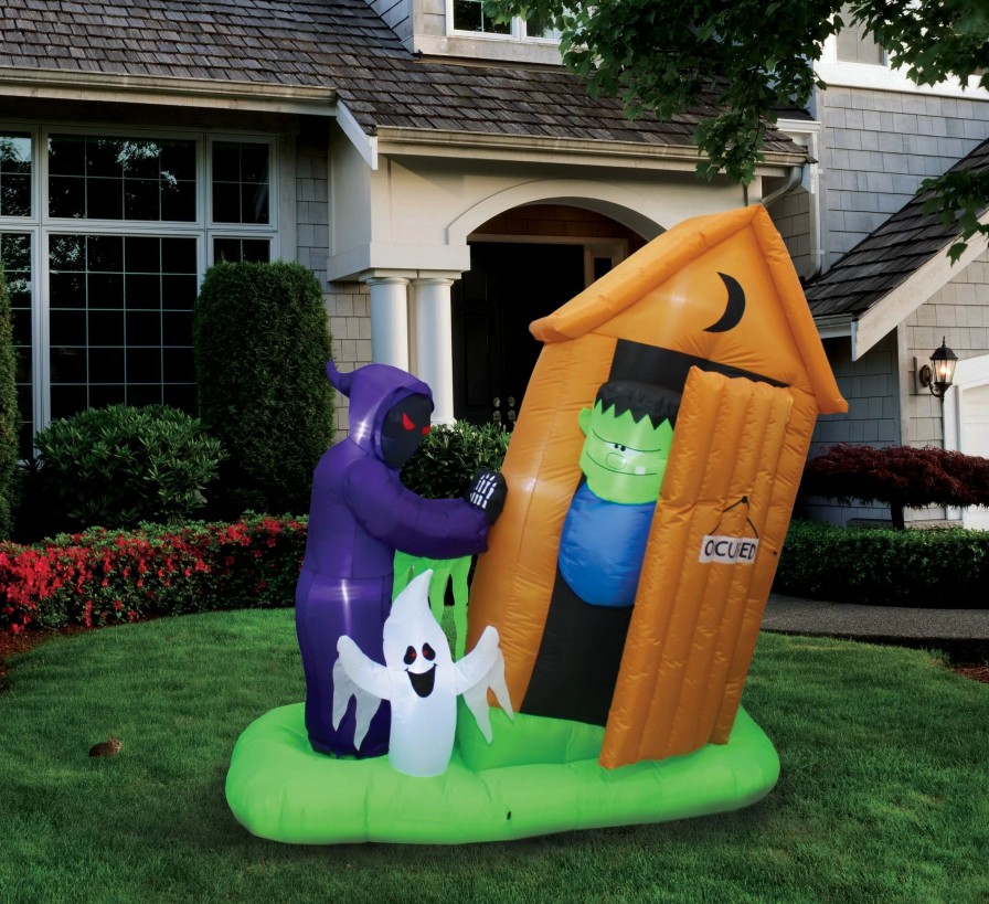 Inflatables * | A Holiday Company 6Ft Inflatable Animated Monster Outhouse Scene, 6.5 Ft Tall, Multi