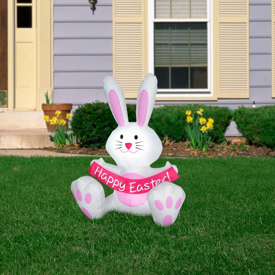 Inflatables * | 3.5 Airblown White Easter Bunny Spring Inflatable