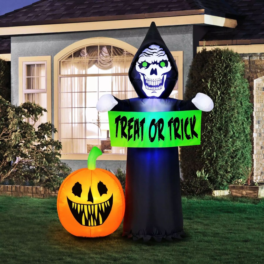 Inflatables * | Occasions 5.5 Inflatable Reaper And Pumpkin Scene, 5.5 Ft Tall, Multicolored