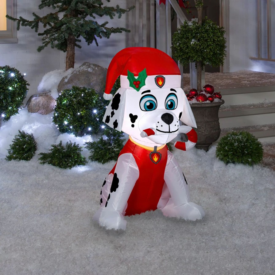 Inflatables * | Gemmy Christmas Airblown Inflatable Marshall Fire Dog W/Candy Cane, 3 Ft Tall, Red