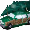 Inflatables * | Gemmy Christmas Airblown Inflatable Nlcv Station Wagon W/Tree W/Leds Scene Wb, 5 Ft Tall, Green