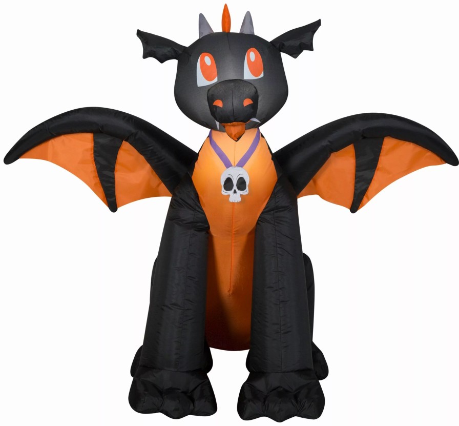 Inflatables * | Gemmy 3 Airblown Winged Black/Orange Dragon Halloween Inflatable