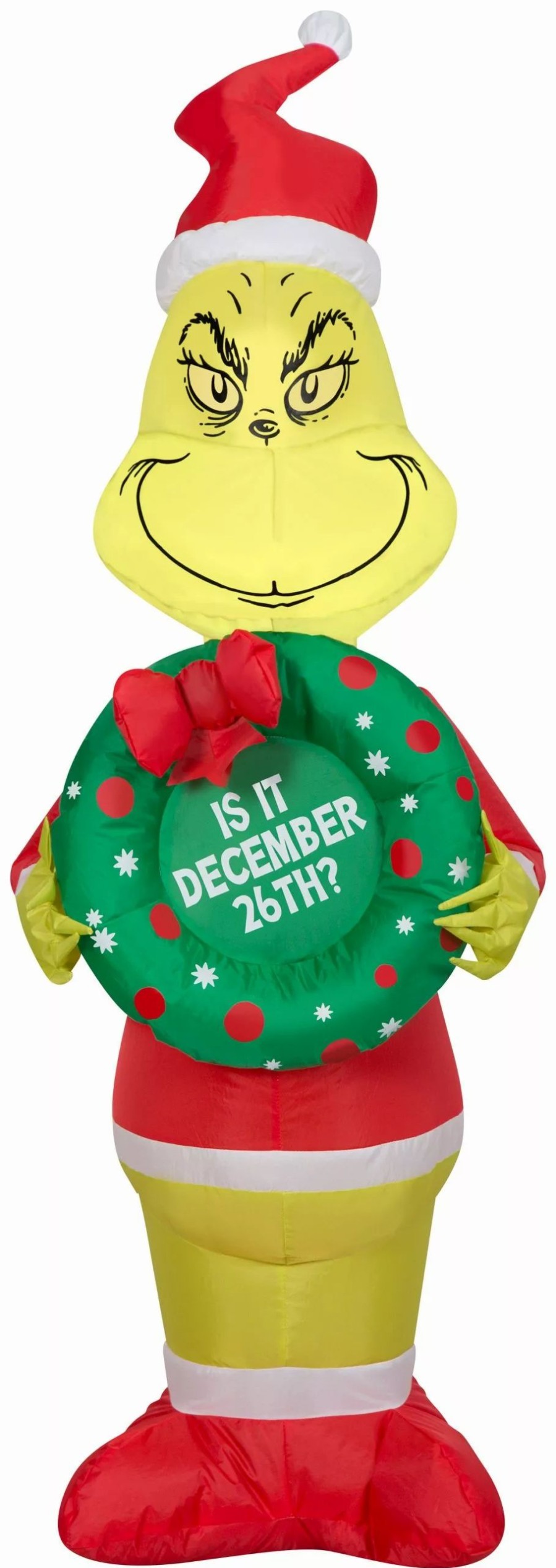 Inflatables * | Gemmy Christmas Airblown Inflatable Inflatable Grinch With Wreath, 4 Ft Tall, Yellow