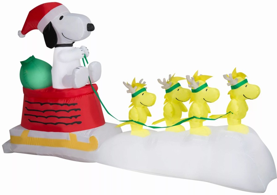 Inflatables * | Gemmy Christmas Airblown Inflatable Snoopy In Dog Bowl Sleigh W/Woodstocks Scene Peanuts, 5 Ft Tall