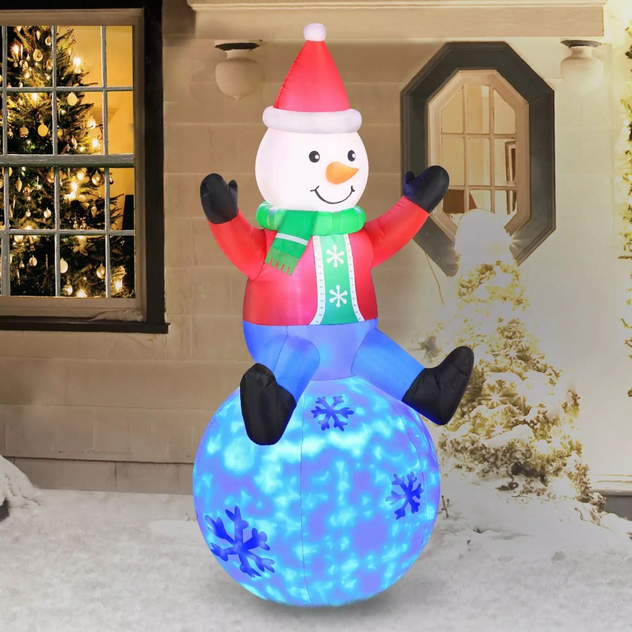 Inflatables * | Occasions 5 Inflatable Snowman On Swirling Lights Snowball, Tall, Multicolored