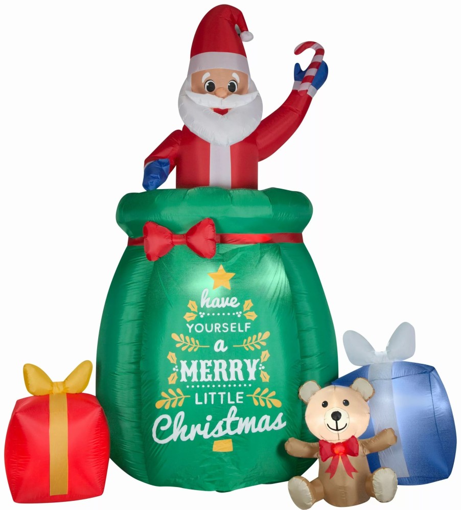 Inflatables * | Gemmy Giant Animated Christmas Airblown Inflatable Inflatable Santa In A Gift Bag, 10 Ft Tall, Green