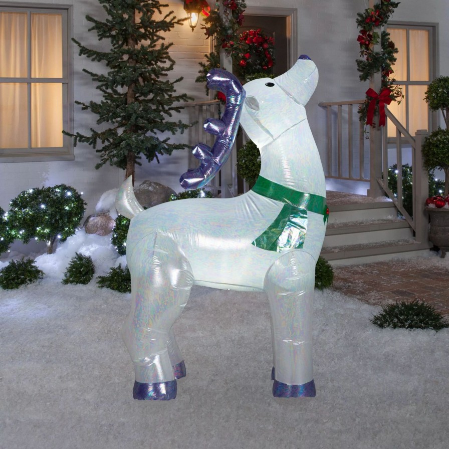 Inflatables * | Gemmy Christmas Airblown Inflatable Mixed Media Silver Iridescent Reindeer Buck, 6 Ft Tall, Green