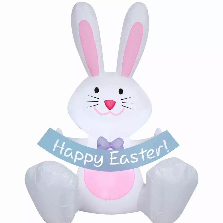 Inflatables * | Gemmy Airblown Inflatable Easter Bunny With Banner, 5 Ft Tall, Multicolored