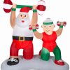 Inflatables * | Gemmy Christmas Airblown Inflatable Santa And Mrs Claus Workout Scene, 6.5 Ft Tall, Red