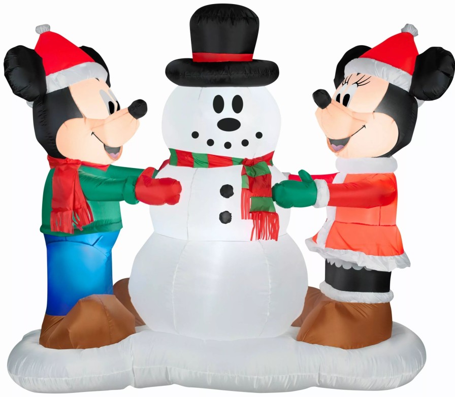 Inflatables * | 6 Airblown Mickey And Minnie Decorating Snowman Scene Disney Christmas Inflatable