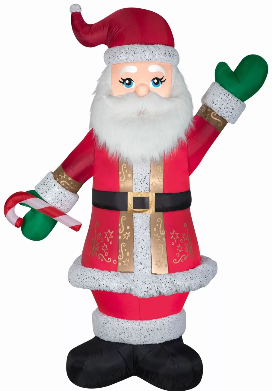 Inflatables * | Gemmy Christmas Airblown Inflatable Mixed Media Luxe Santa W/Candy Cane, 8 Ft Tall, Multicolored