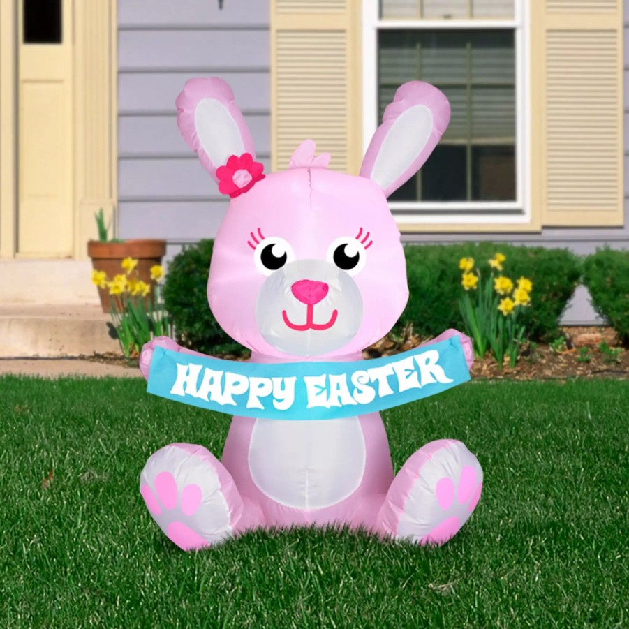 Inflatables * | 3.5 Airblown Outdoor Happy Easter Pink Bunny Spring Inflatable