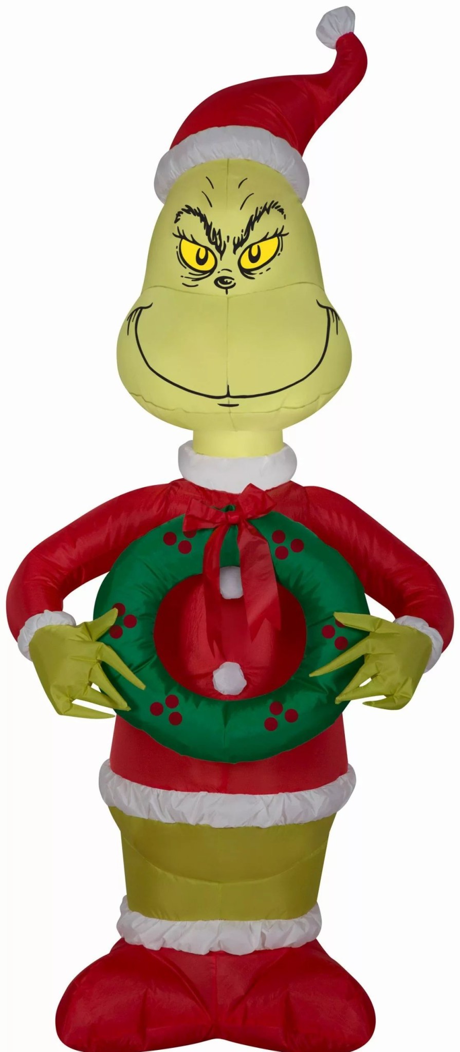 Inflatables * | Gemmy Christmas Airblown Inflatable Grinch As Santa W/Wreath Dr. Seuss, 4 Ft Tall, Multicolored