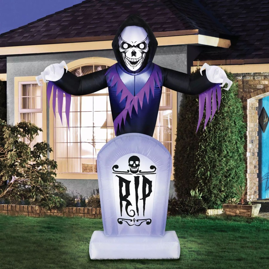 Inflatables * | Occasions 8 Animated Inflatable Reaper Behind Tombstone, 8 Ft Tall, Multicolored